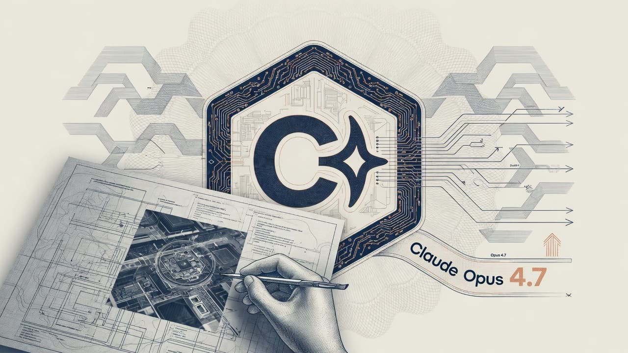 Cover illustration for Opus 4.7: Same Price, Harder SWE — Plus Cyber Blocks Before Mythos
