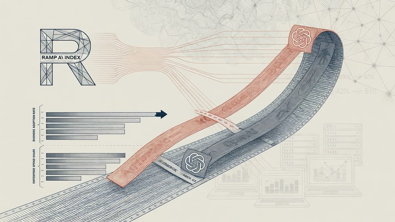 Cover illustration for Ramp Spend Data: Anthropic Edges OpenAI in Business Adoption — First Crossover