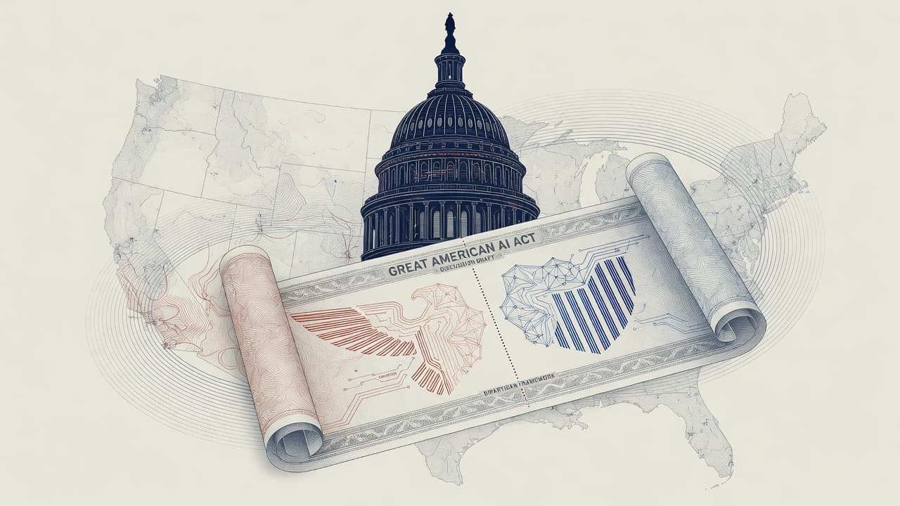Cover illustration for Great American AI Act Draft: Federal Frontier Framework Meets Three-Year State Preemption Fight