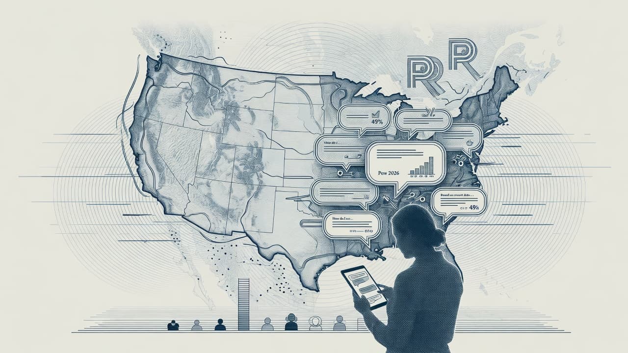 Cover illustration for Pew 2026: Half of U.S. Adults Use Chatbots—Mainstream Behavior, Still ChatGPT-First