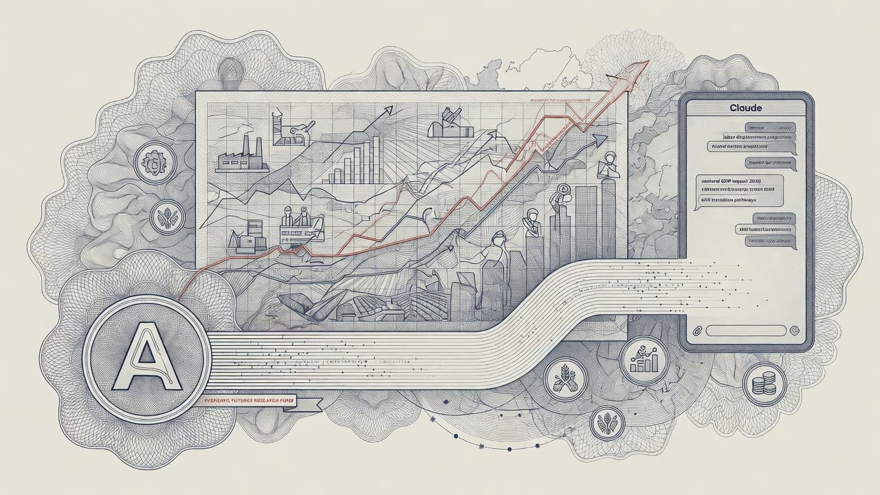 Engraved economic and labor lattice with Anthropic mark and Claude connector motif representing the $200M Economic Futures research fund and Index access.