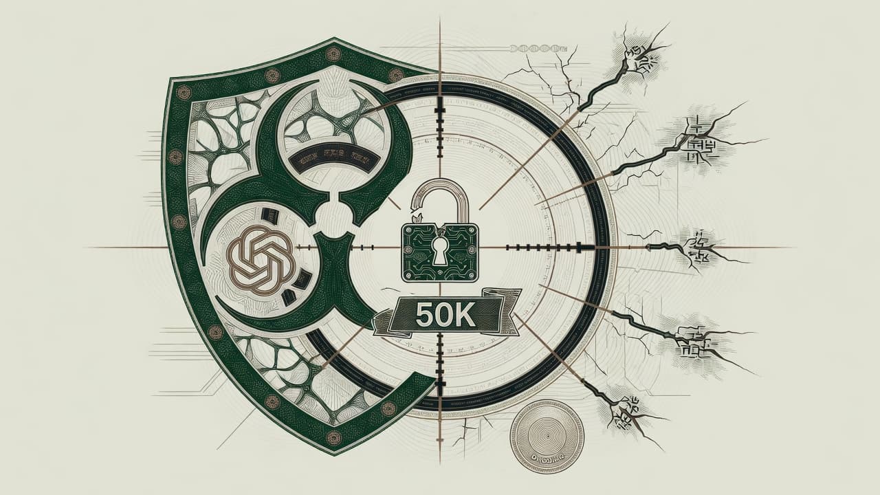Cover illustration for OpenAI Bio Bounty Goes Ongoing: $50K Jailbreaks as Launch-Day Infrastructure