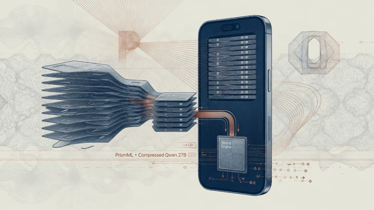 Cover illustration for PrismML’s 27B-on-iPhone Claim: Edge Density vs Cloud Default