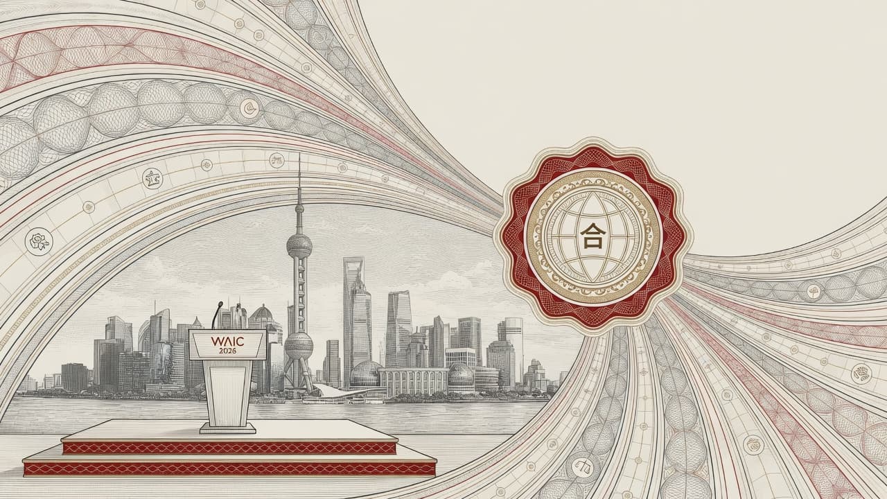 Cover illustration for Xi at WAIC: ‘Symphony’ Diplomacy Converts Model Momentum Into a Venue