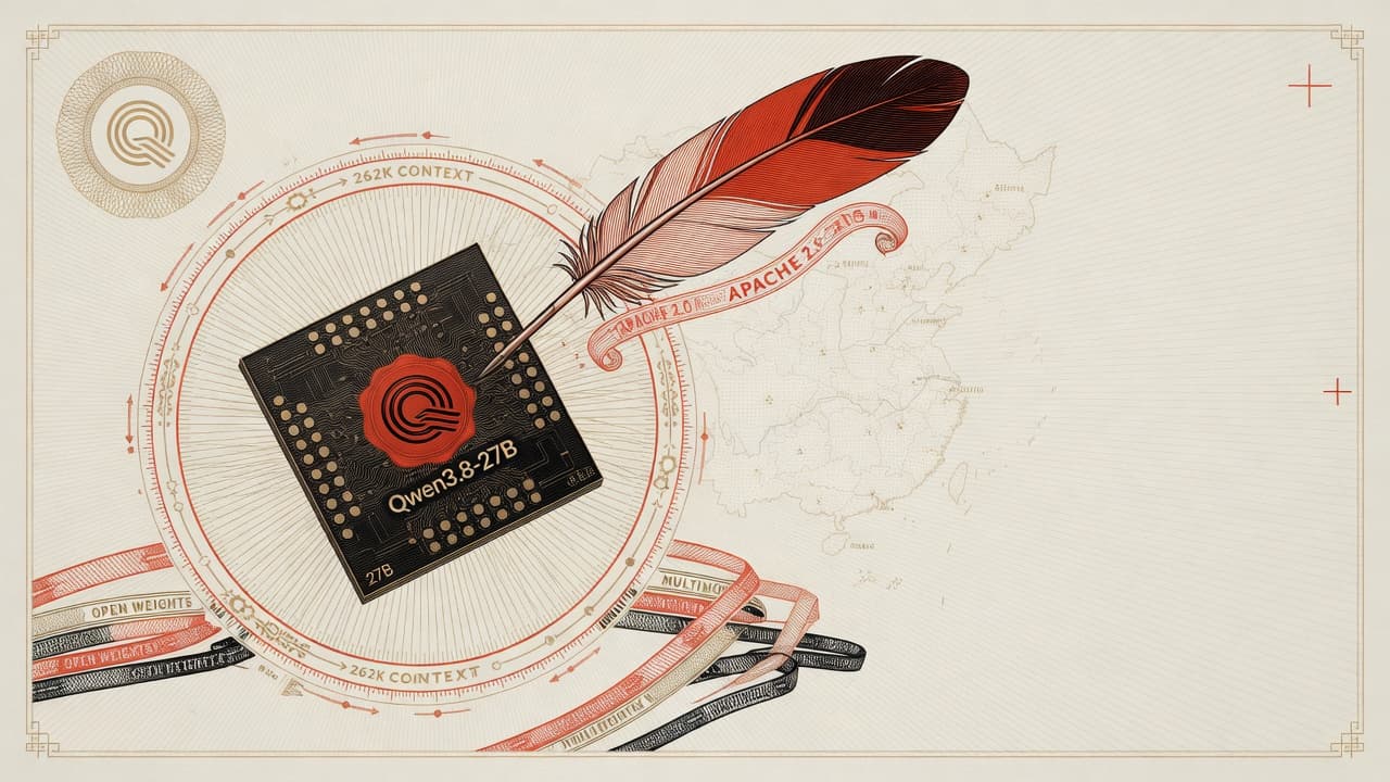 Cover illustration for Qwen3.8-27B Drops Apache Multimodal Weights — the Workstation Companion to Max