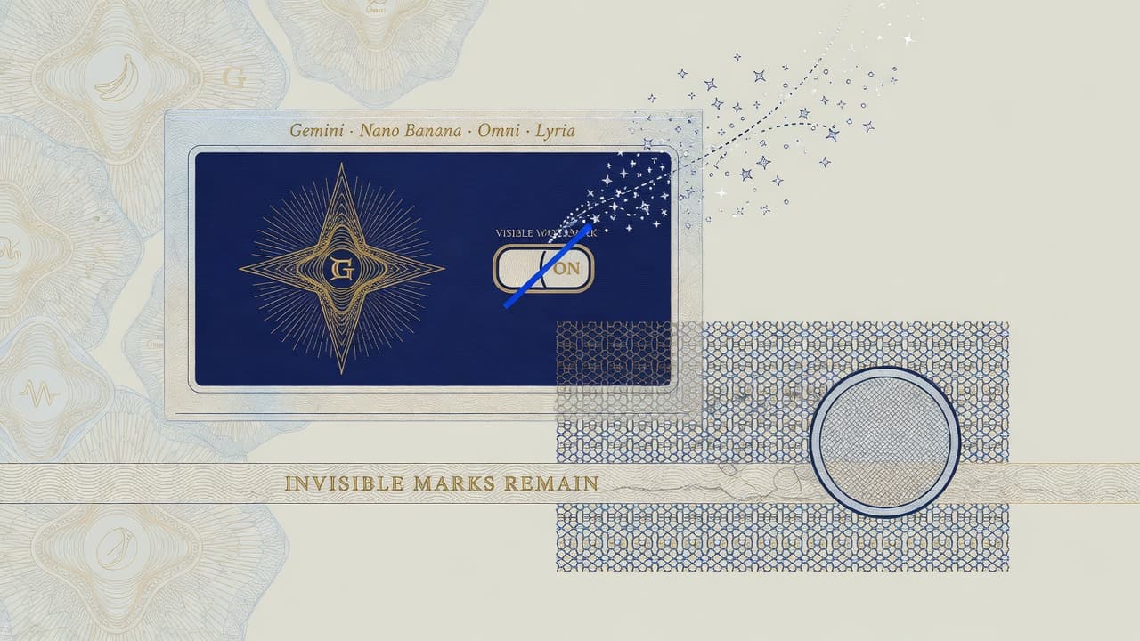Cover illustration for Google Hides the Sparkle — SynthID Stays When the Visible Mark Goes
