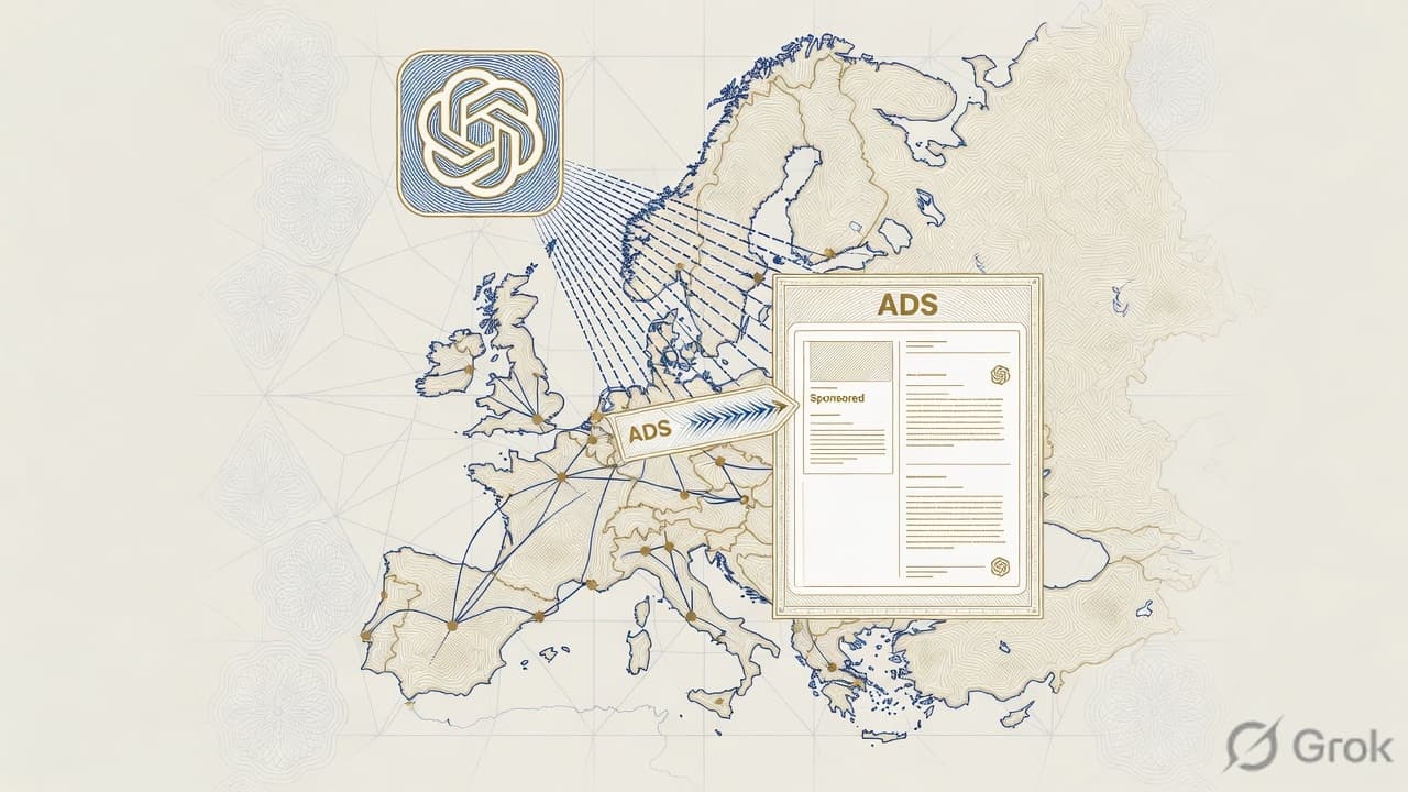 Cover illustration for ChatGPT Ads Hit 31 European Markets — First Continental DSA Test