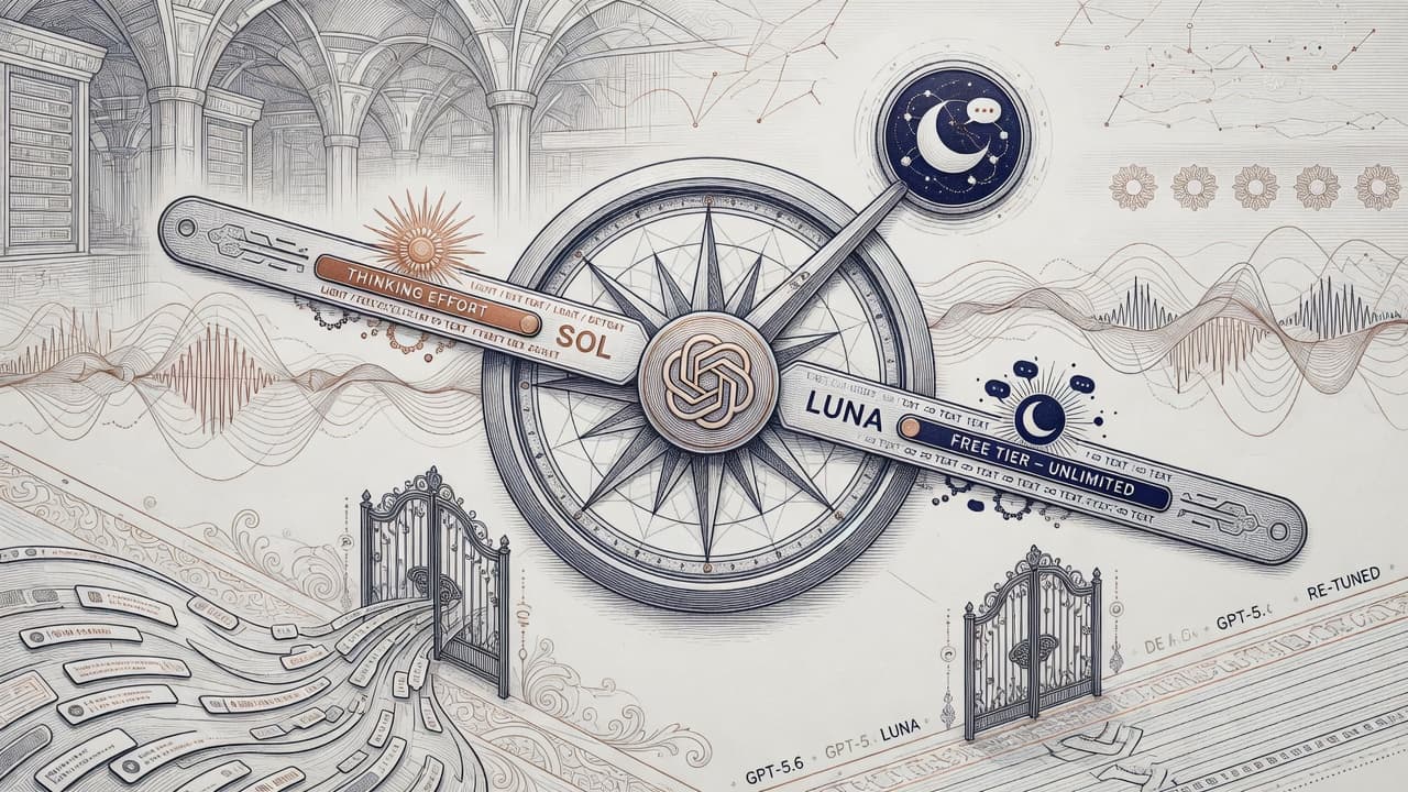 Cover illustration for ChatGPT Splits Free Unlimited Luna From Paid Sol — Lab Factuality Only