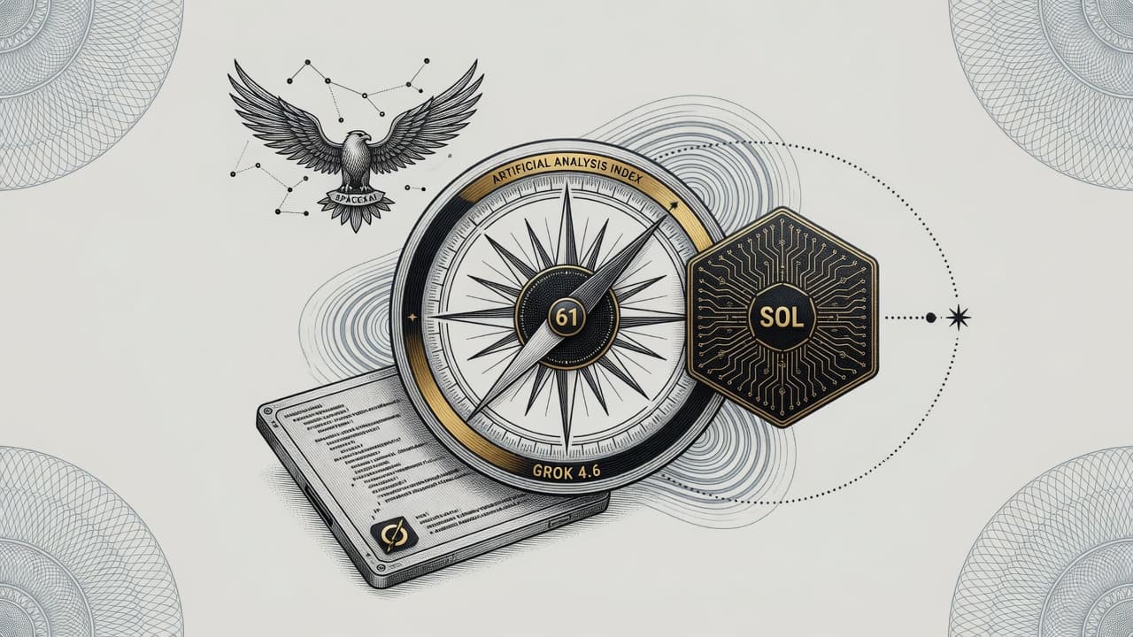 Cover illustration for Grok 4.6 Ties Sol on Artificial Analysis at $2/$6 — Without Owning DeepSWE