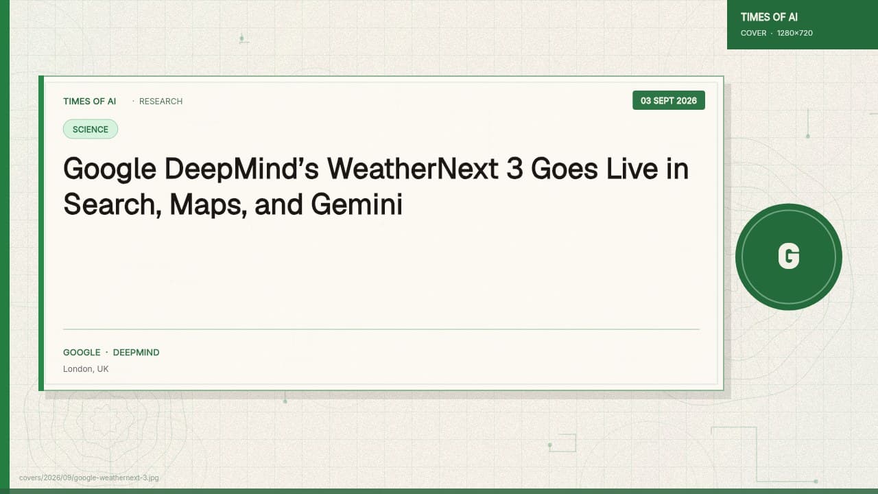 Engraved Google/DeepMind marks over a global weather-grid and 5 km precip plate, security-intaglio blue-teal linework. No currency-note layout.