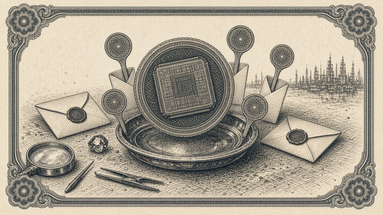Cover illustration for Etched Is Fielding Offers at $40B–$50B, About Double Its September Price, TechCrunch Reports